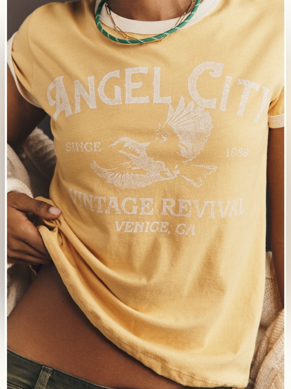 Anthropologie Letluv Angel City Ringer Tee